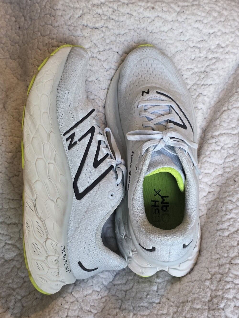 New Balance Fresh Foam White Running Shoes with Neon Lime Accents
